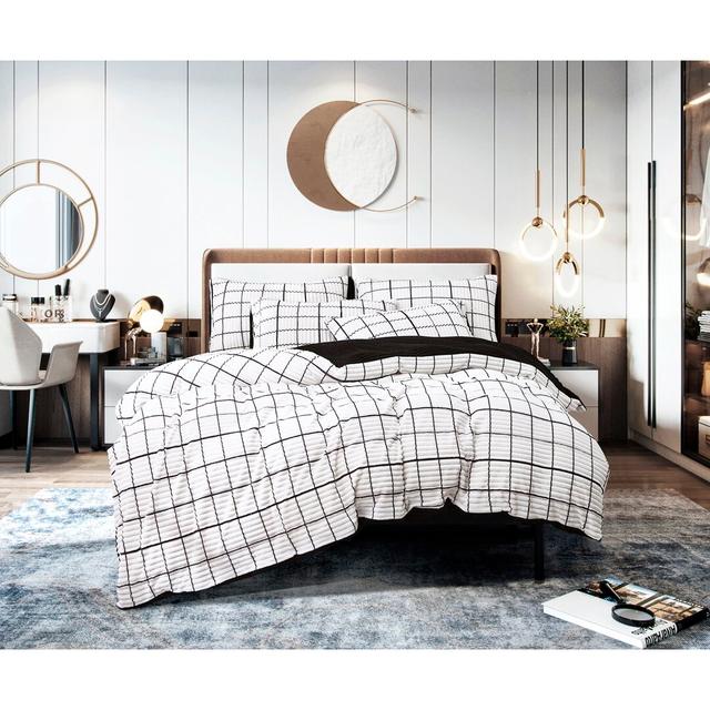 Mowatt Grey Silver 180 TC Reversible Duvet Cover Set Latitude Run Size: Single Duvet Cover + 1 Standard Pillowcase, Colour: White Black on Productcaster.