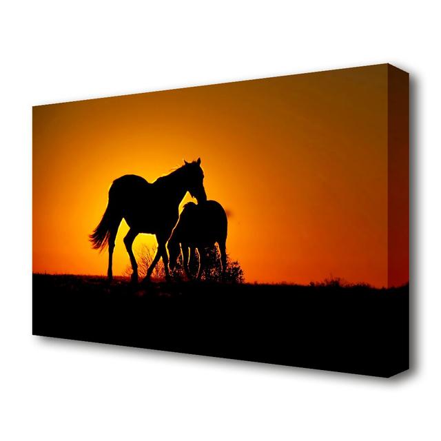 Sunset Horses Wildlife - Wrapped Canvas Photographic Print East Urban Home Size: 81.3 cm H x 121.9 cm W on Productcaster.