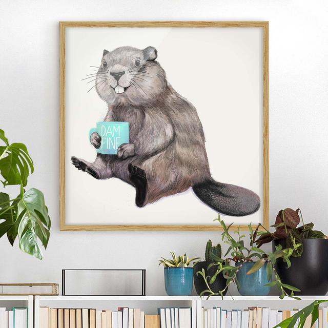 Gerahmtes Poster Illustration Beaver with Coffee Cup Harriet Bee Größe: 30 cm H x 30 cm B x 2 cm T, Matte Farbe: Keine Matte, Format: Brauner Rahmen on Productcaster.