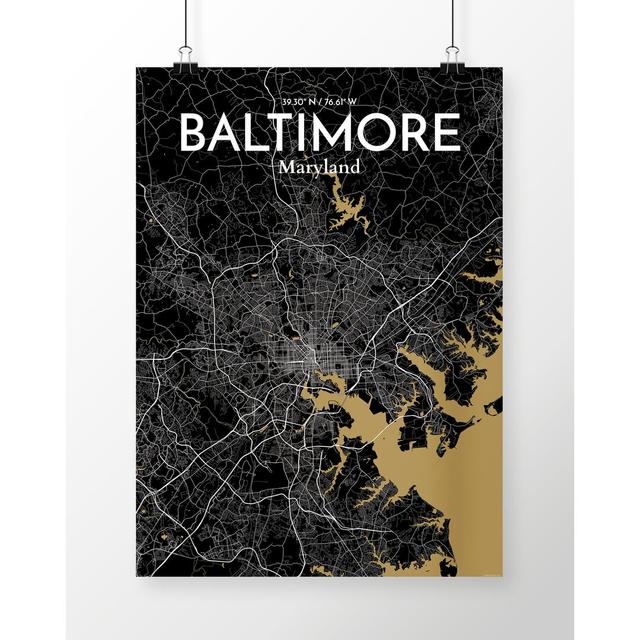 Baltimore City Map - No Frame Print East Urban Home Size: 43.2cm H x 27.9cm W x 0.13cm D on Productcaster.