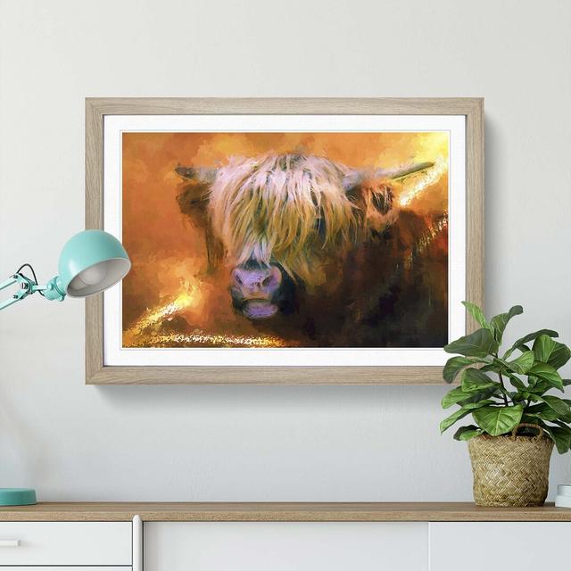 Portrait of a Highland Cow in Abstract - Picture Frame Painting Print on MDF East Urban Home Size: 40cm H x 60cm W x 2cm D, Frame Option: Oak on Productcaster.