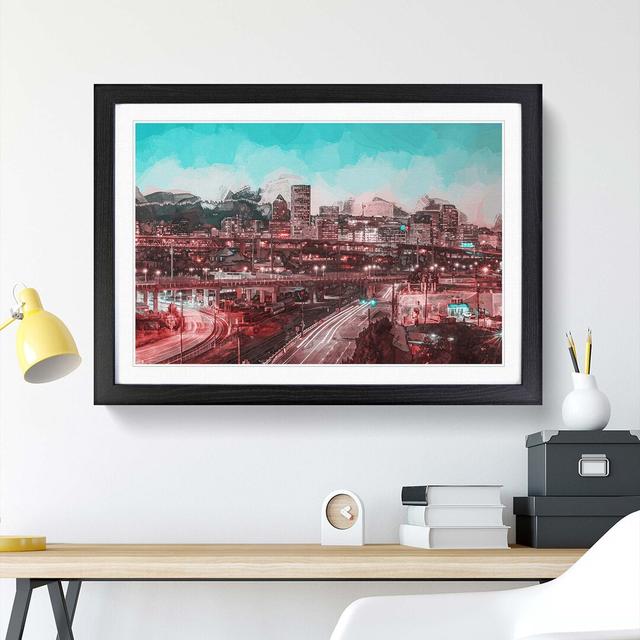 Portland Oregon at Night in Abstract - Picture Frame Graphic Art Print East Urban Home Size: 50cm H x 76cm W x 2cm D, Frame Option: Black on Productcaster.