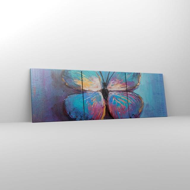 Handwritten Butterfly Blue - 3 Piece Wrapped Canvas Panoramic Painting August Grove Size: 50cm H x 150cm W x 1.8cm D on Productcaster.