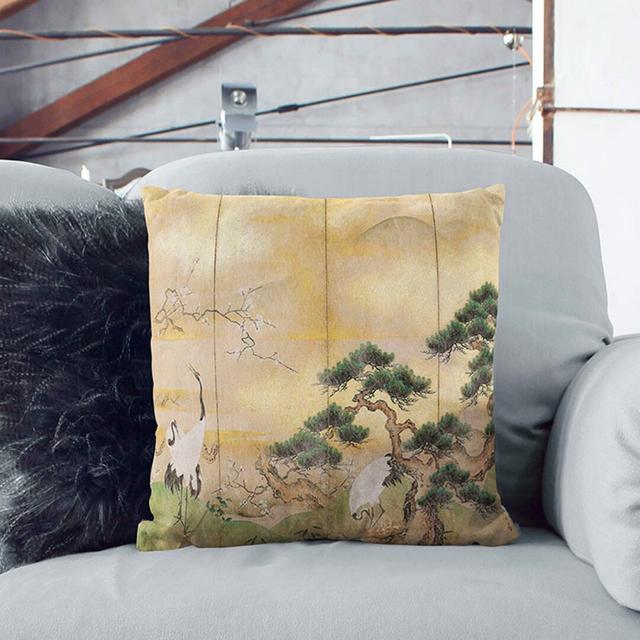 Cranes Beside a Lake by Hashimoto Gaho Cushion with Filling East Urban Home Size: 40cm H x 40cm W x 15cm D, Backing Colour: Stone on Productcaster.