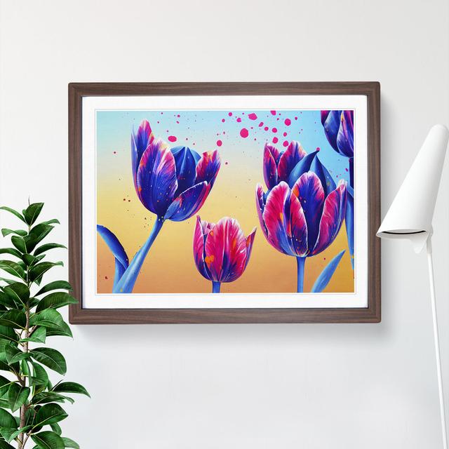 Tulip Flower Splash Vol.3 Abstract - Picture Frame Graphic Art Marlow Home Co. Size: 34cm H x 46cm W x 2cm D, Frame Colour: Walnut Framed on Productcaster.