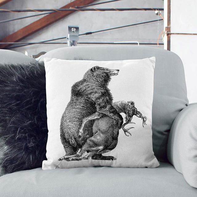 Grizzly Bear & Stag Illustration Cushion with Filling East Urban Home Size: 55cm H x 55cm W x 20cm D, Backing Colour: Stone on Productcaster.