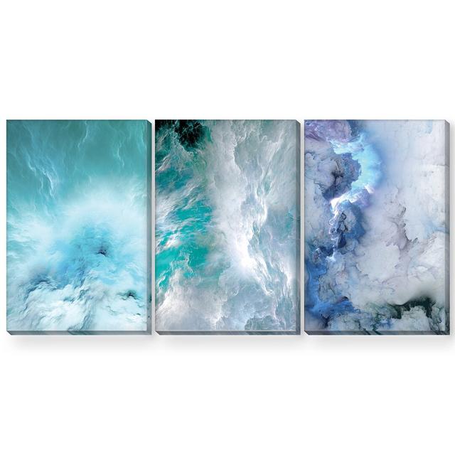 Cloudy Wave - 3 Piece Graphic Art Set on Canvas Clock Canvas Format: Wrapped Canvas, Size: 90cm H x 180cm W x 3.8cm D on Productcaster.