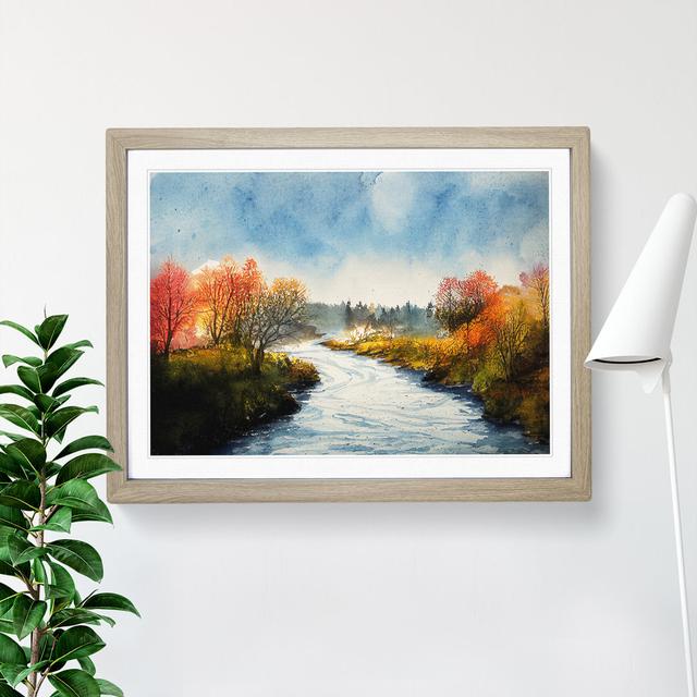 An Autumn Forest River - Picture Frame Graphic Art Marlow Home Co. Frame Colour: Grey, Size: 34cm H x 46cm W x 2cm D on Productcaster.