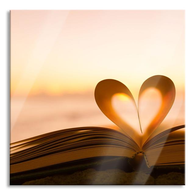 Heart Made from a Book Page - Unframed Photograph on Glass Brayden Studio Size: 60cm H x 60cm W x 0.4cm D on Productcaster.