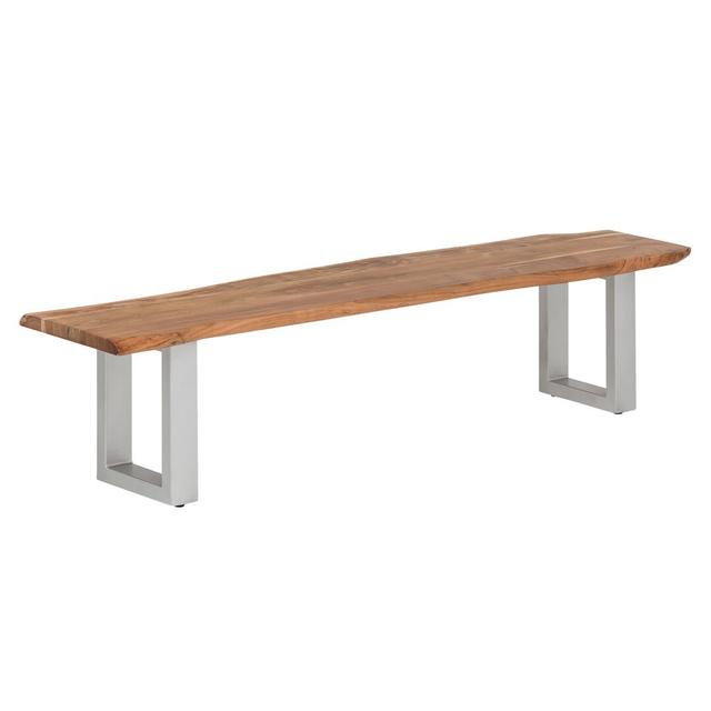 Sasheer Wood Bench Borough Wharf Colour: Brown/Silver, Size: 45cm H x 160cm W x 40cm D on Productcaster.