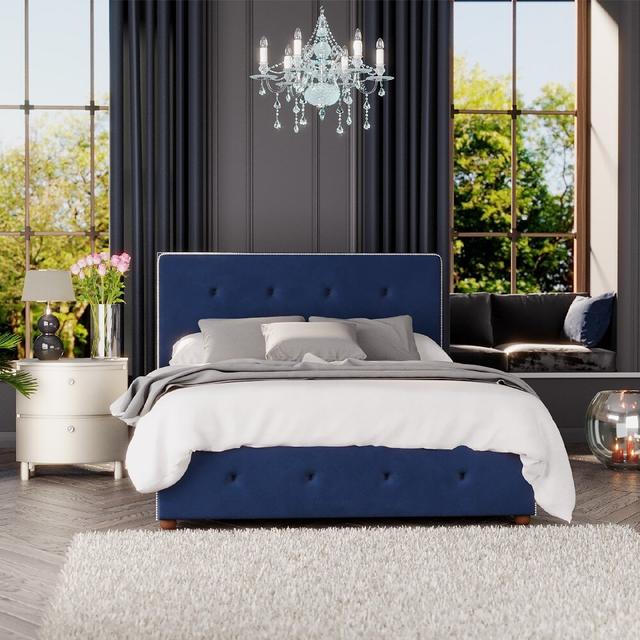 Upholstered Ottoman Bed Laurence Llewelyn-Bowen Size: Super King (6'), Colour: Navy on Productcaster.