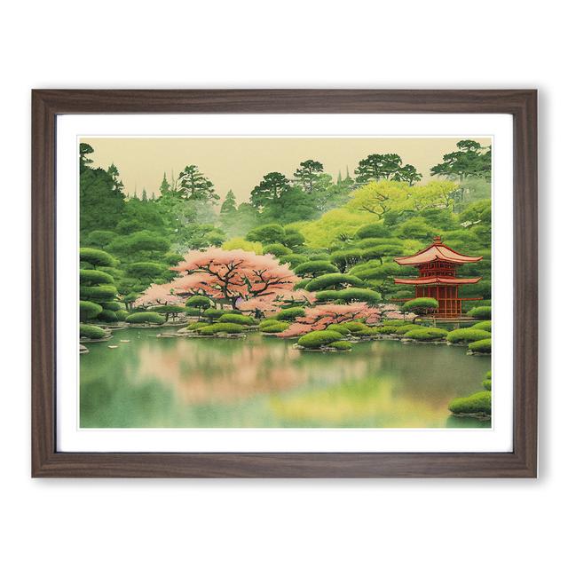 Japanese Garden Pond Vol.5 - Picture Frame Painting Marlow Home Co. Size: 46cm H x 64cm W x 2cm D, Frame Colour: Walnut on Productcaster.