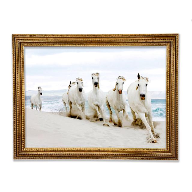 White Ocean Horses Framed Print Highland Dunes Size: 84.1cm H x 118.9cm W x 3cm D on Productcaster.