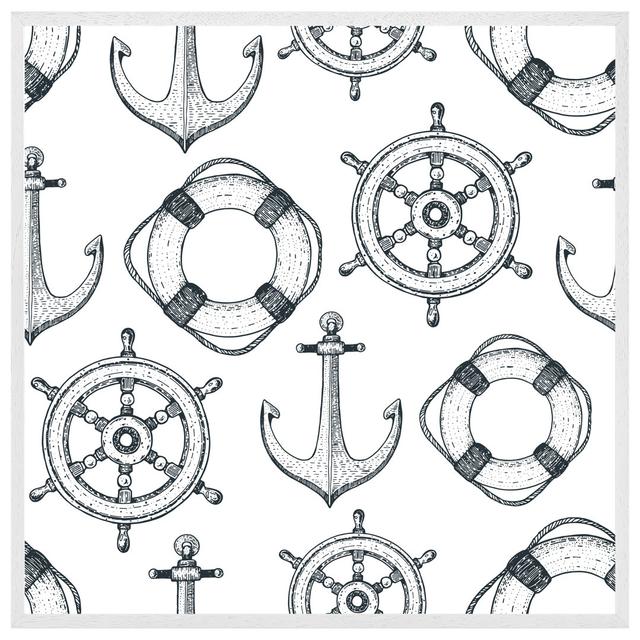 Anchor & Wheel - Single Picture Frame Art Prints Breakwater Bay Size: 76cm H x 76cm W x 4cm D, Format: Grey Framed on Productcaster.