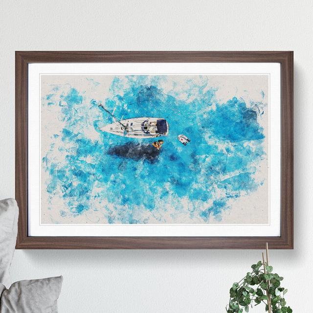 Boat in the Balearic Islands Watercolour - Picture Frame Graphic Art East Urban Home Size: 27cm H x 36cm W x 2cm D, Frame Option: Walnut on Productcaster.