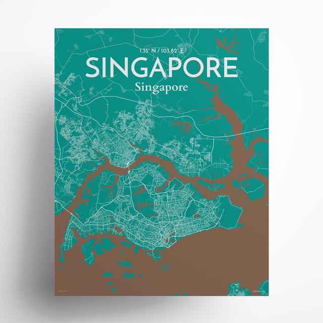 Singapore City Map in Nature - Unframed Graphic Art Borough Wharf Size: 20cm H x 16cm W x 0.05cm D on Productcaster.