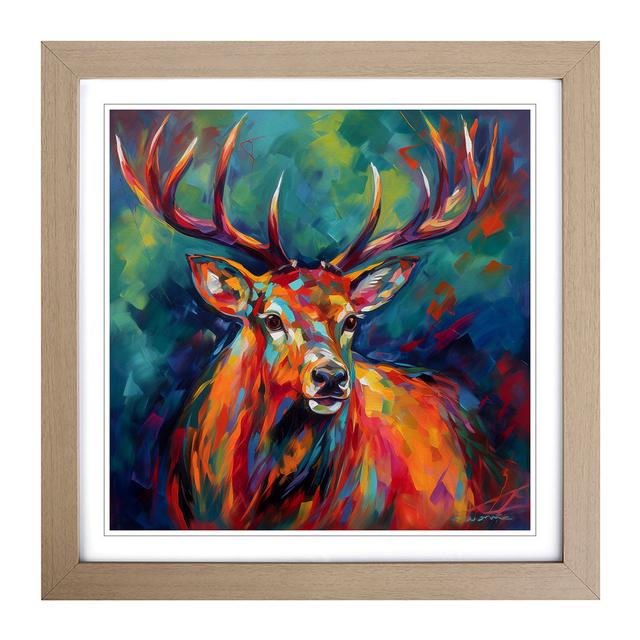 Stag Fauvism - Single Picture Frame Print on Wood Alpen Home Format: Oak on Productcaster.