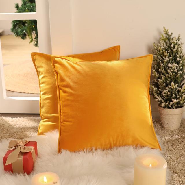 Fritch Square Throw Cushion Cover (Set of 2) Canora Grey Size: 55cm H x 55cm W x 1cm D, Colour: Gold Yellow on Productcaster.