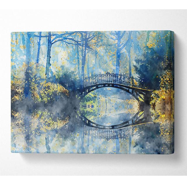 Blue Hue Bridge On Lake Canvas Watercolour ClassicLiving Size: 50.8cm H x 81.3cm W x 10cm D on Productcaster.