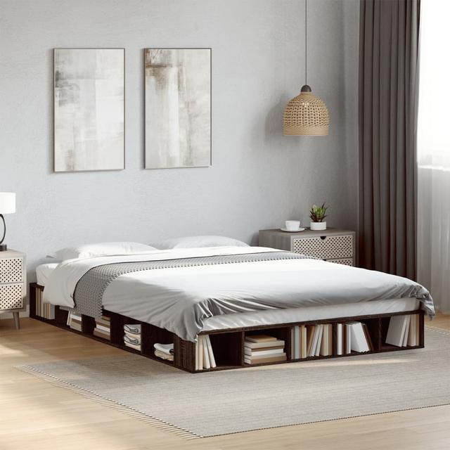 Vidaxl Bed Frame Engineered Wood 17 Stories Size: European Double (140 x 200cm), Colour: Brown Oak on Productcaster.