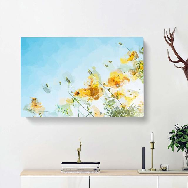 Yellow Flowers in Abstract - Wrapped Canvas Painting Print East Urban Home Size: 60cm H x 91cm W x 3cm D on Productcaster.