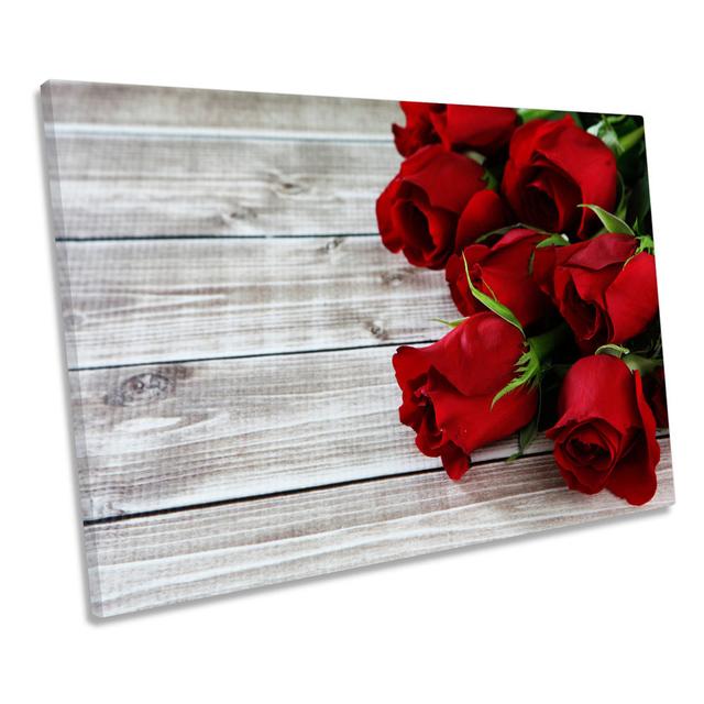 Roses Flowers Floorboard Floral - Wrapped Canvas Print Ebern Designs Size: 30.5cm H x 45.7cm W x 2cm D on Productcaster.