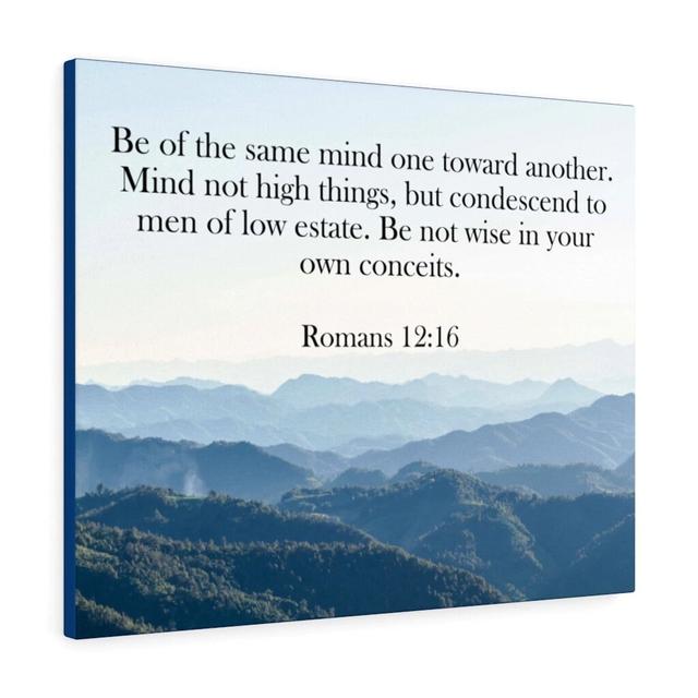 Be of the Same Mind Romans 12:16 - Wrapped Canvas Typography Blue Elephant Size: 61cm H x 76cm W on Productcaster.