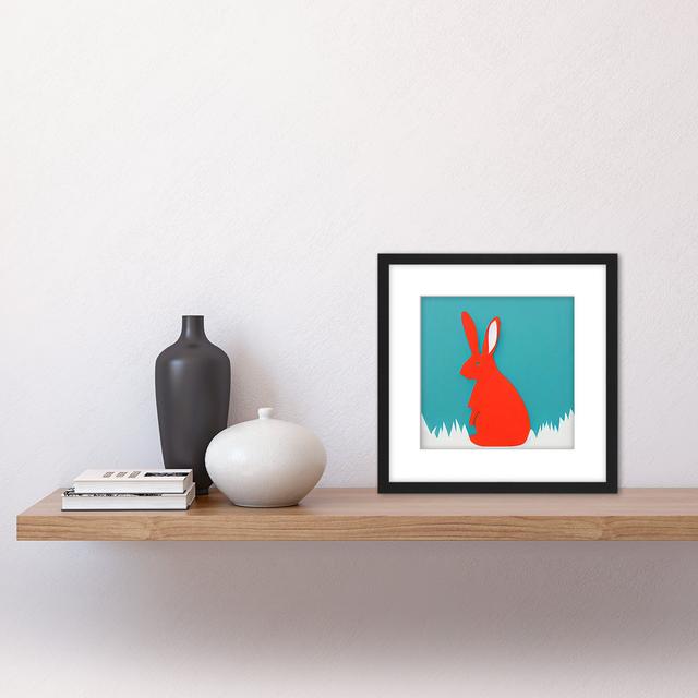 Simple Coral Red Bunny Rabbit On Teal - Single Picture Frame Print Wee Blue Coo on Productcaster.