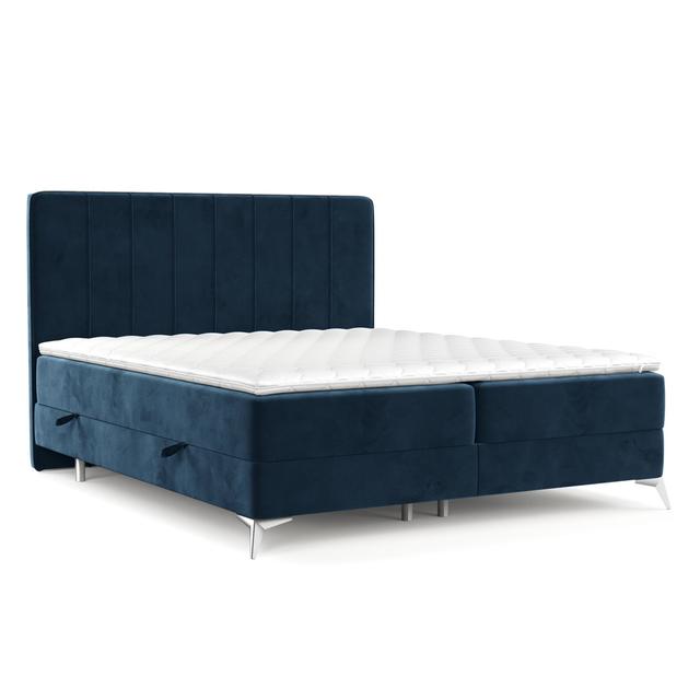 Boxspringbett Aggaz mit Topper und Bettkasten Maison de Rêve Farbe: Navy, Größe: 180 x 200 cm, Matratzenhärte: H3 - Bonell-Matratze und PU-Schaum-Topp on Productcaster.