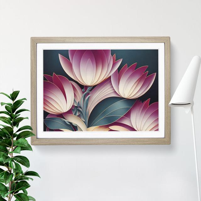 Charming Flowers Art Deco - Picture Frame Graphic Art Marlow Home Co. Size: 46cm H x 64cm W x 2cm D, Frame Colour: Oak on Productcaster.