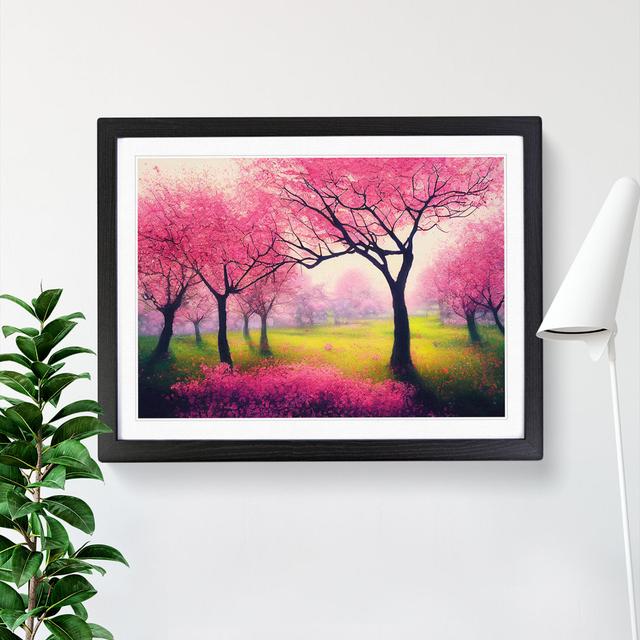 Illuminated Cherry Blossom Trees - Single Picture Frame Print Marlow Home Co. Frame Colour: Black, Size: 46cm H x 64cm W x 2cm D on Productcaster.