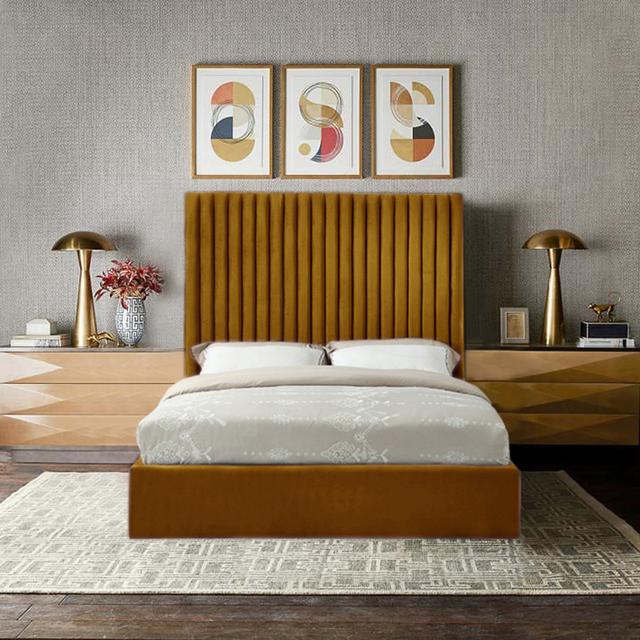 Aidean Upholstered Bed Frame Brayden Studio Colour: Turmeric, Size: Double (4'6) on Productcaster.