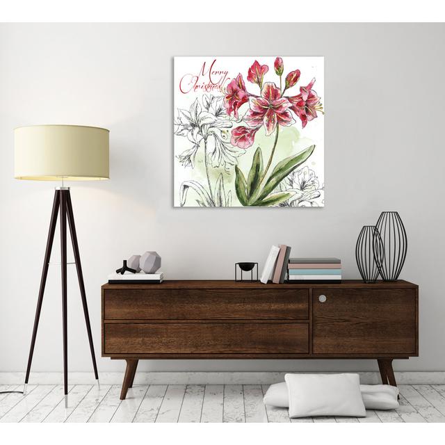 Christmas Amarillys: Merry Christmas - Wrapped Canvas Painting Lily Manor Size: 76.2 cm H x 76.2 cm W on Productcaster.