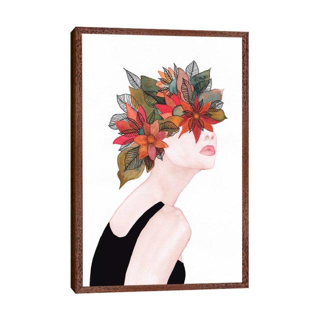 Woman In Flowers, Watercolor II - Print Ebern Designs Format: Classic Brown Wood Framed, Size: 101.6cm H x 66.04cm W x 3.81cm D on Productcaster.