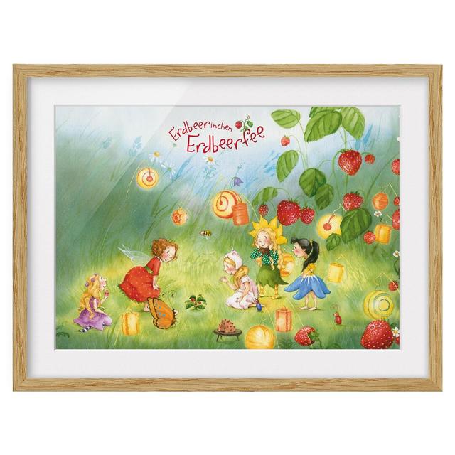 Strawberry Fairy Lanterns - Picture Frame Painting Print on Paper East Urban Home Frame Options: Natural oak wood, Size: 40cm H x 55cm W on Productcaster.