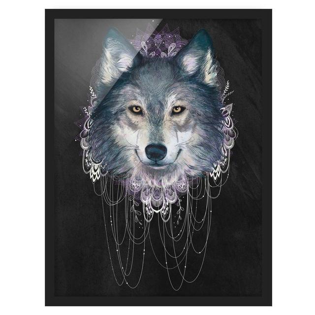 Picture With Frame - Illustration Wolf With Boho Dream Catcher Black - Portrait 4:31 Maturi Size: 40cm H x 30cm W x 2cm D, Frame Option: Black Framed on Productcaster.