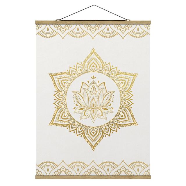 Stoffbild Mandala Lotus Illustration Ornament White Gold Bloomsbury Market Maße: 133,5 cm H x 100 cm B x 0,3 cm T on Productcaster.