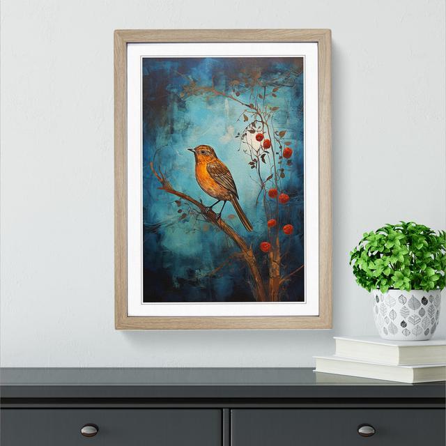 Robin Bird Expressionism - Single Picture Frame Print on Wood Big Box Art Size: 46cm H x 34cm W x 2cm D, Frame Colour: Oak on Productcaster.