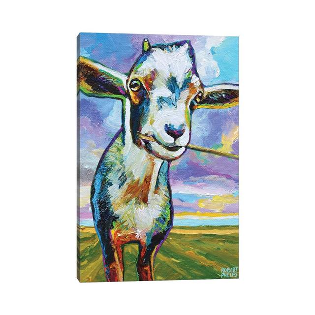 Theo the Goat in the Field by Robert Phelps - Painting Print on Canvas Ebern Designs Format: Wrapped Canvas, Size: 101.6cm H x 66.04cm W x 3.81cm D on Productcaster.