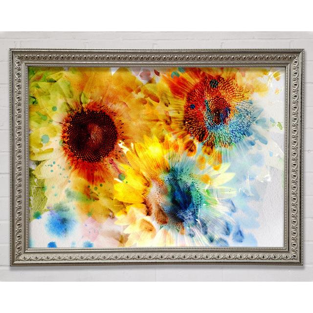 Sunflower Abstract Framed Print August Grove Format: Silver Framed Paper, Size: 84.1cm H x 118.9cm W x 3cm D on Productcaster.