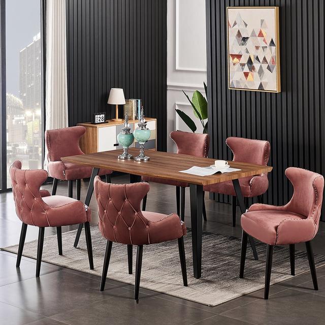 Ricky Dining Set (Set of 7) Corrigan Studio Colour (Chair): Pink, Colour (Table Top): Dark Brown on Productcaster.