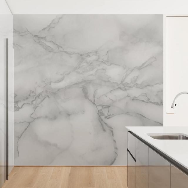 Marble Look in Black and White 2.4m x 2.4m Textured Matte Peel & Stick Wall Mural East Urban Home Size: 2.88m x 2.88m on Productcaster.