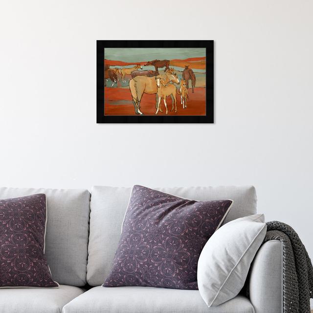 Animals Equine Herd Team Landscape, Cabin / Lodge Orange Framed Wall Art Print For Living Room Oliver Gal Frame Colour: Black, Size: 25.4cm H x 38.1cm on Productcaster.