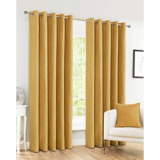 Krishaan Eyelet Blackout Thermal Curtains Latitude Run Panel Size: 114 W x 183 D cm, Colour: Ochre on Productcaster.