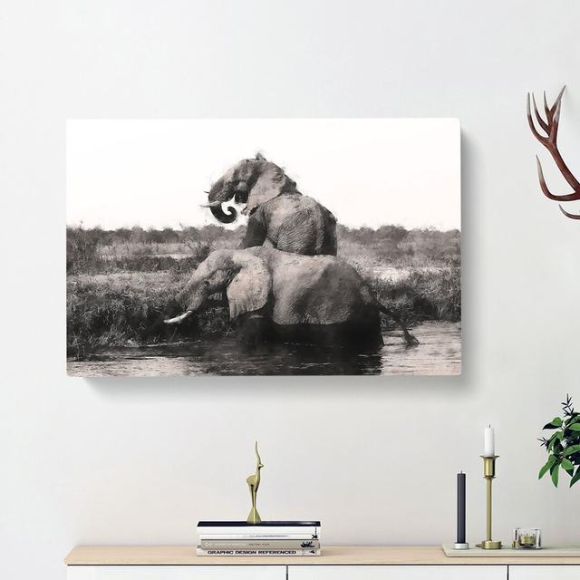 Two Elephants - Wrapped Canvas Print East Urban Home Size: 50cm H x 76cm W x 3cm D on Productcaster.