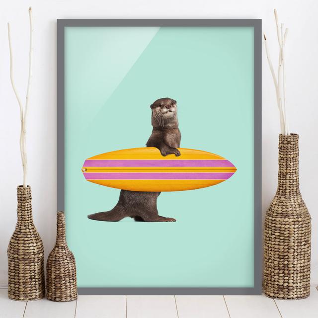 Picture With Frame - Jonas Loose - Otter With Surfboard - Portrait 4:3 Happy Larry Size: 100cm H x 70cm W x 2cm D, Frame Option: Grey Framed on Productcaster.