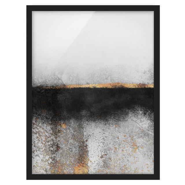 Picture With Frame - Abstract Golden Horizon Black White - Portrait 4:3 - A Ivy Bronx Size: 55cm H x 40cm W x 2cm D, Frame Option: Black on Productcaster.