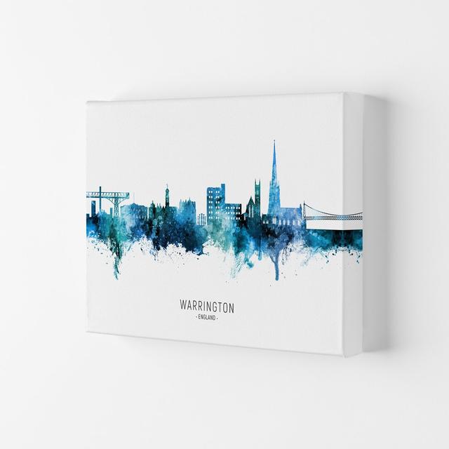 Warrington England Skyline Blue City Name by Michael Tompsett - Graphic Art Ebern Designs Format: Wrapped Canvas, Size: 42cm H x 59.4cm W x 4cm D on Productcaster.