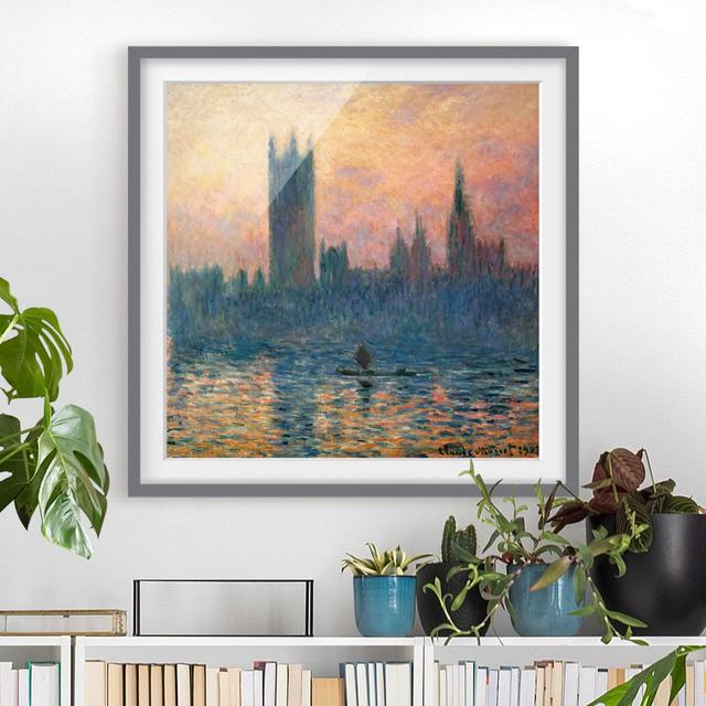 Gerahmter Kunstdruck Das Parlament in London bei Sonnenuntergang von Claude Monet East Urban Home Rahmenoptionen: Mattes Grau, Größe: 70 cm H x 70 cm on Productcaster.