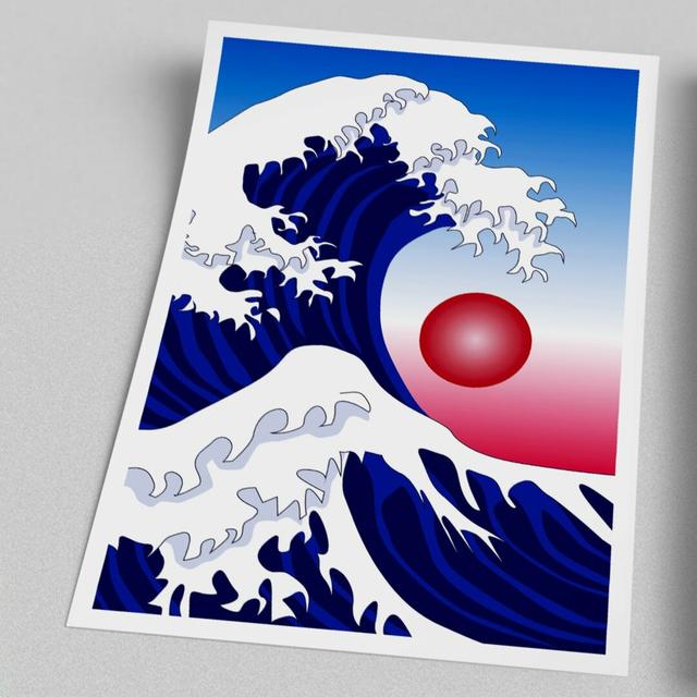 The Waves over the Red Sun - Unframed Graphic Art Print on Paper East Urban Home Size: 100 cm H x 141.4 cm W x 1 cm D on Productcaster.